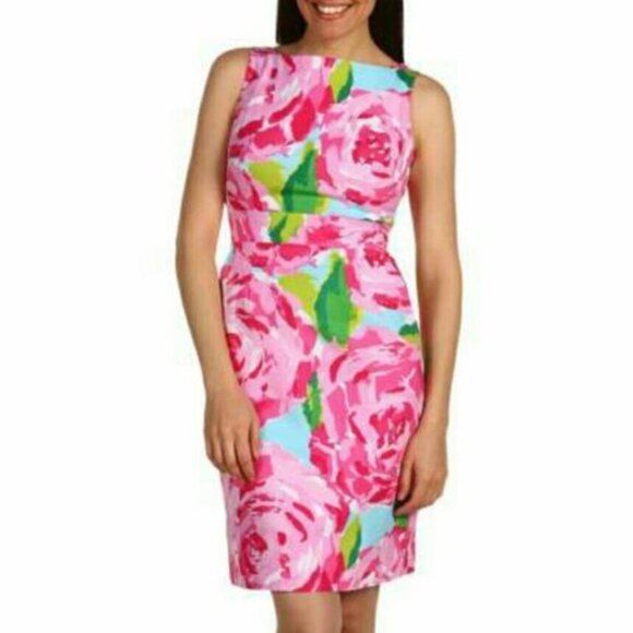 Lilly Pulitzer Collins Dress Hotty Pink First Impression rose shift silk vintage - Picture 2 of 10